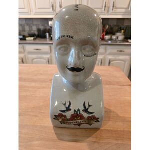 Three Hands White Phrenology Head Ceramic 6in x 5 in x 11 in H Head Tattoos Odd